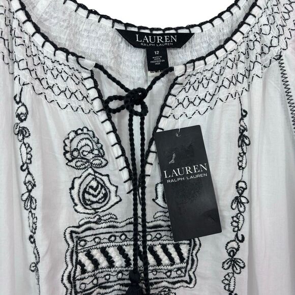 Lauren Ralph Lauren Women's Embroidered CottageCore Cotton Voile Dress Sz 12 - Picture 6 of 13